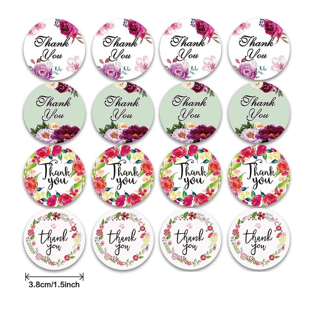 Bloem Dank U Ronde Sticker Label 500Pcs/Roll 3.8Cm Gift Card Business Verpakking Decoratie Scrapbook Stickers