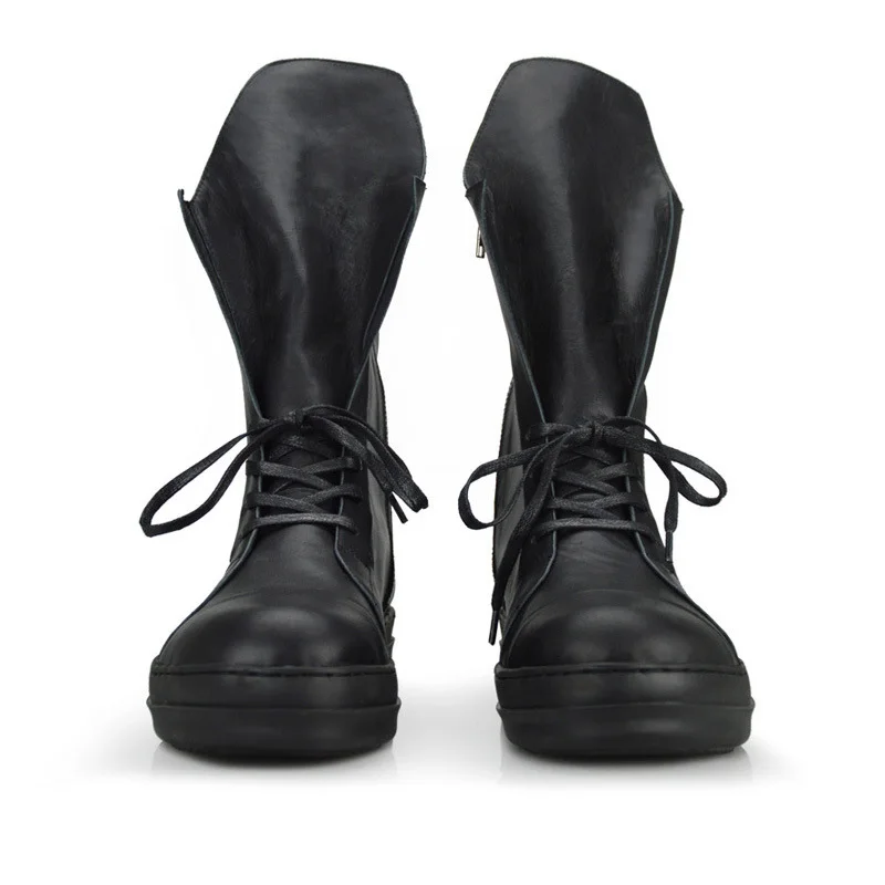 

Vintage New Fashion Mid Heel Genuine Leather Winter Round Toe Men Ankle Boots Male Shoe European Lace Up Footwear Plus Size
