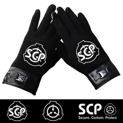 SCP Special Containment Procedures Foundation Logo Cosplay Gloves Plus Velvet Thick Warmth Riding Gloves