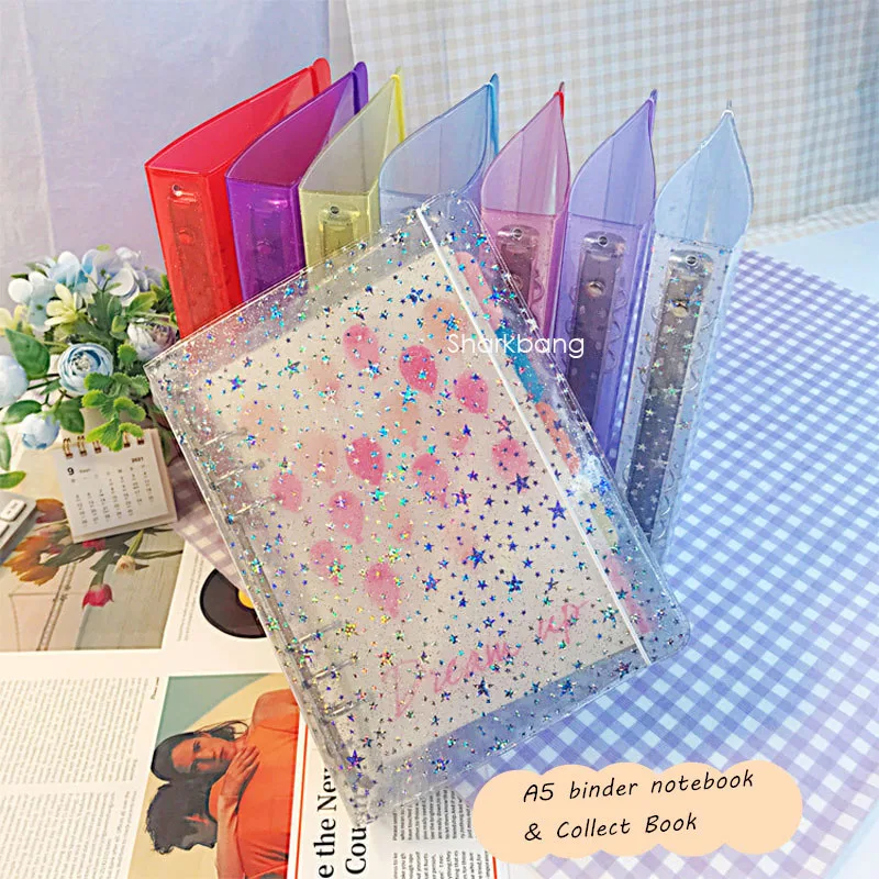 Sharkbang A5 Glitter Binder Notebook Photo Organizer Loose Leaf Diary Bullet PP Sleeves Collect Book Journal Agenda Stationery