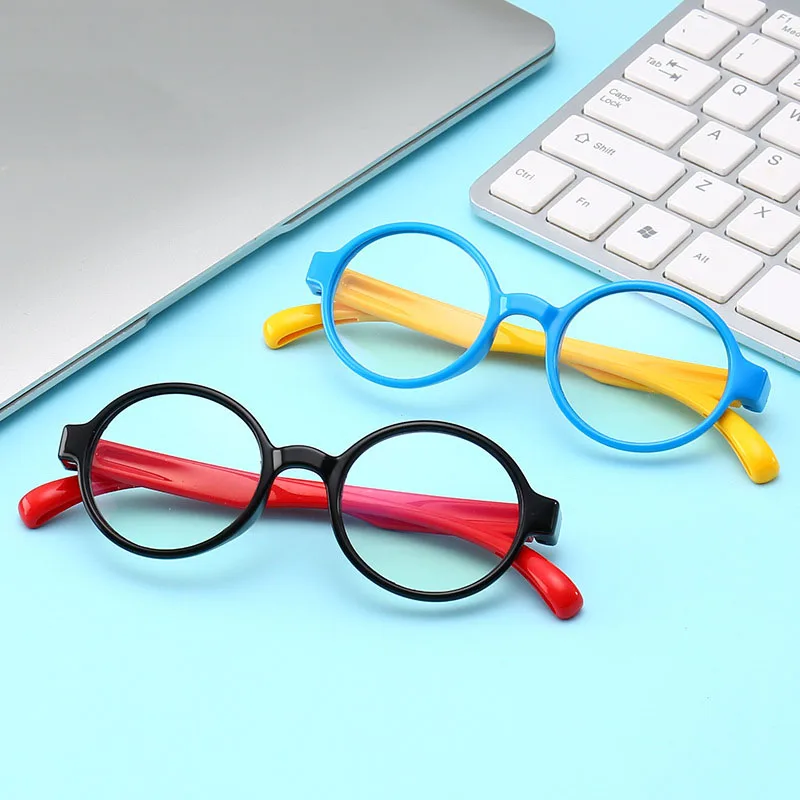 Round Anti Blue Light Kids Glasses Silicone frame eyeglasses Children Transparent Blocking Spectacles Computer For Boys Girls
