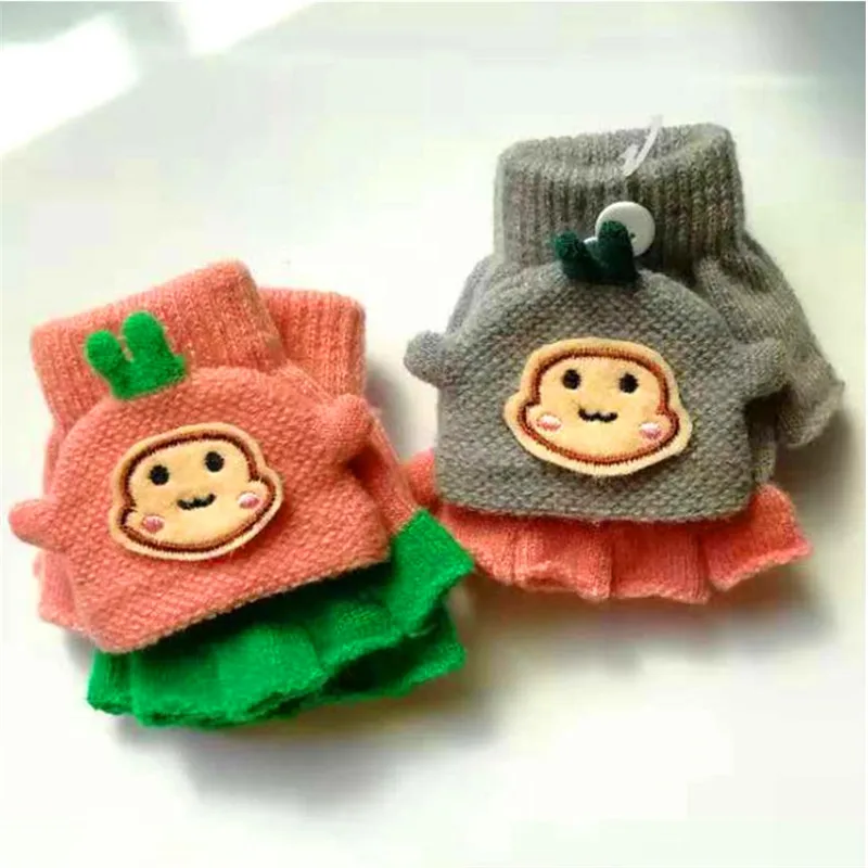 Qiu dong children little monkey clamshell knitting lovely warm gloves refers contracted a package which dual-use gloves who