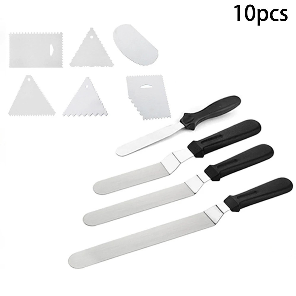 

1set 4/6/8/10in Stainless Steel Spatula Palette Cake Smooth Cream Scraper Spatulas Set Spreading Frostings Cake Decoration