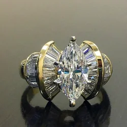 Huitan Romantic Women Finger Ring Gold Color Shiny Marquise CZ Creative Design Female Party Ring Anniversary Gift Luxury Jewelry