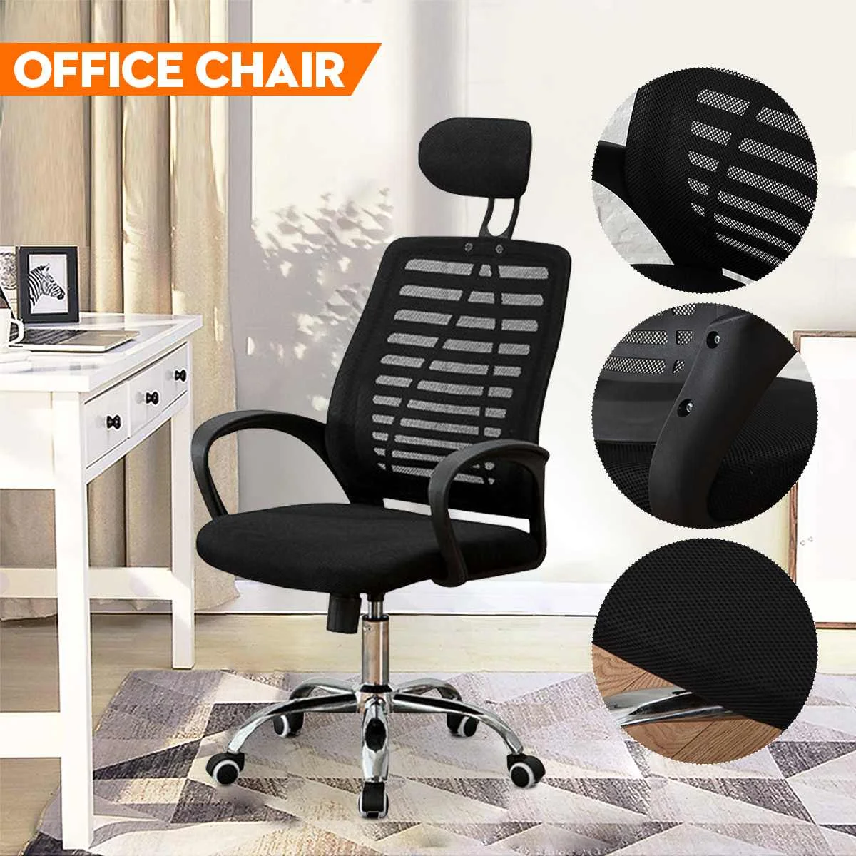 

Quality Office Chair Black Swivel Mesh Computer Ergonomic Chair Gaming Chair High Back With Adjustable Armrest Head Support