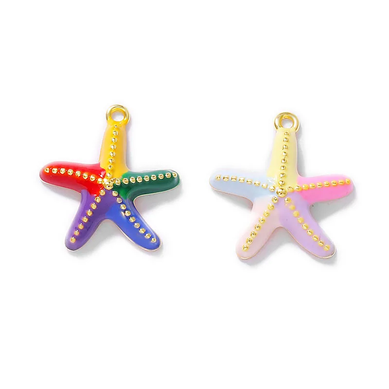 Factory wholesale Gold Color Brass Dripping oil Starfish Charms Pendants Necklace and Bracelet Earring Diy Jewelry Accessories