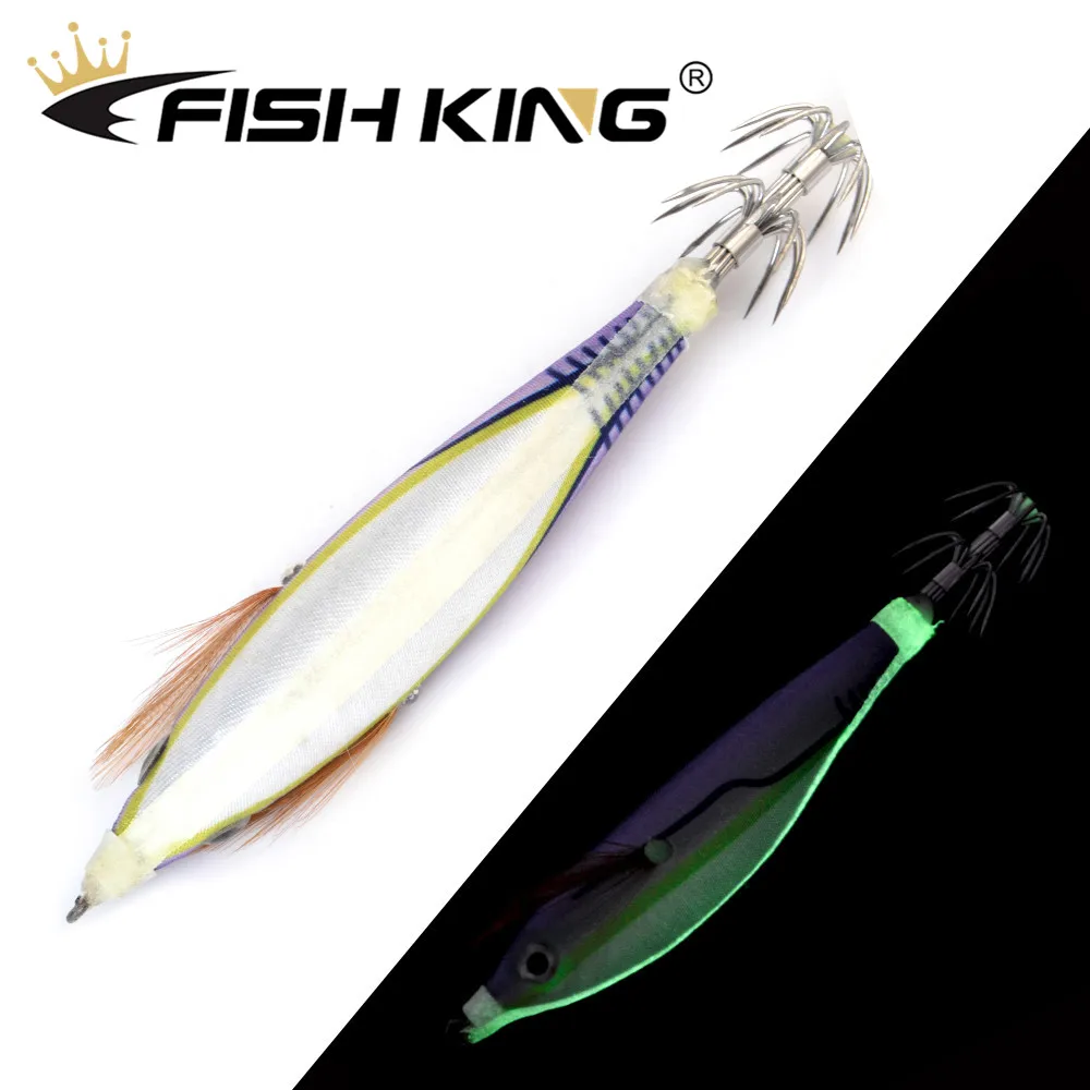 FISH KING Fishing Lure 8cm 10g Squid Hook Luminous Wobblers Jigs Octopus Cuttlefish Wood Shrimp Hard Baits 3D Eyes