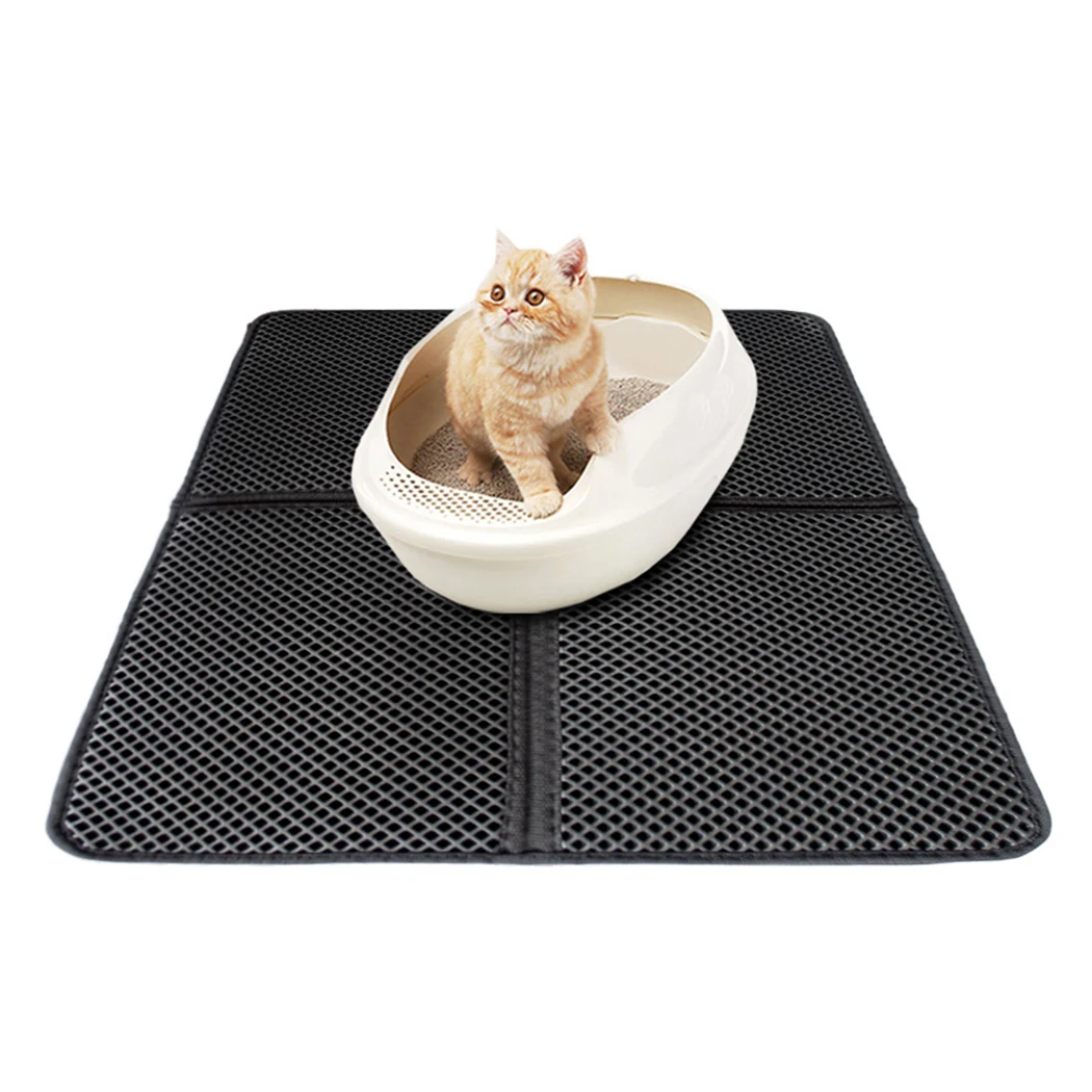 Pet Cat Litter Mat EVA Double-Layer Cat Litter Trapper Mats With Waterproof Bottom Layer Non-Slip Pet Litter Black Cat Bed Mat