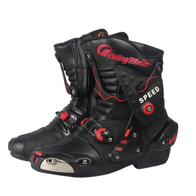 Men Motorcycle Boots PU Leather Motorsport Riding Racing Boots Motocross Road Racing Shoes Motorbike Bike Speed Protective Gear