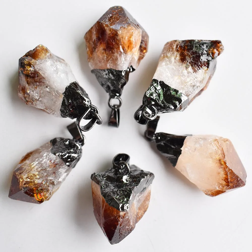 

2020 New Natural Stone Irregular Pendants yellow Crystal Charms For DIY Jewelry Making 6pcs/lot Wholesal free shipping