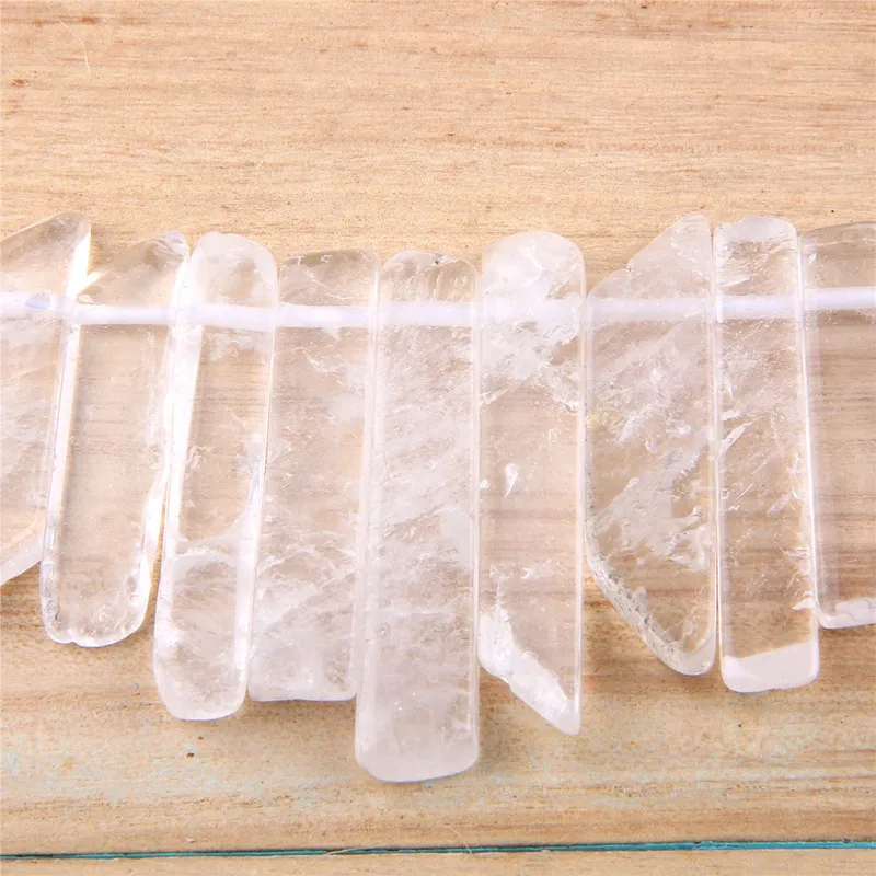 Natuurlijke Clear Crystal Point Kralen 5-8 Mm * 20-48 Mm Transparant Quartz Geboord Gepolijst Slab Stok kralen Voor Diy Afgestudeerd Hanger