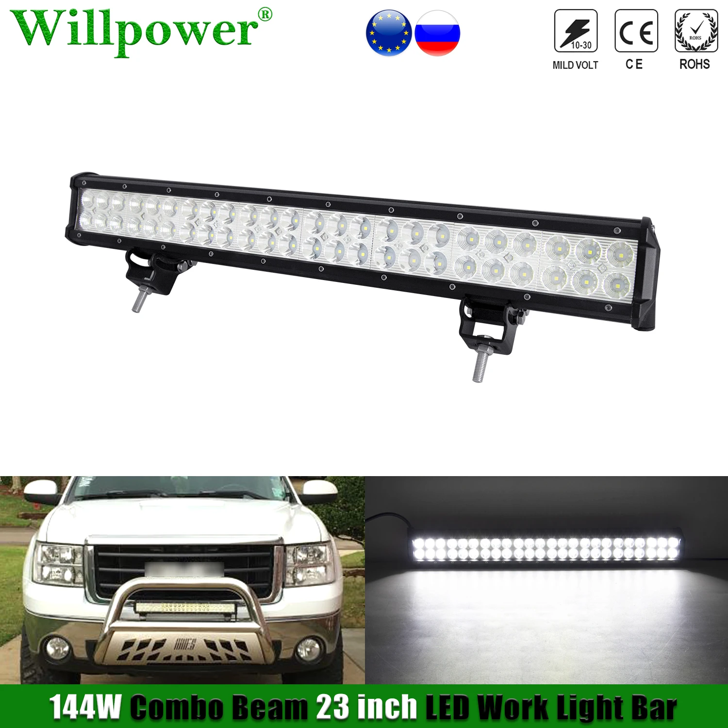 SUV Car Bull Bar 144W 23inch LED Fog Light Bar For Jeep Chevy 4x4 Truck Pickup Driving Lamp LED Bar Spot Flood Beam Lightbar