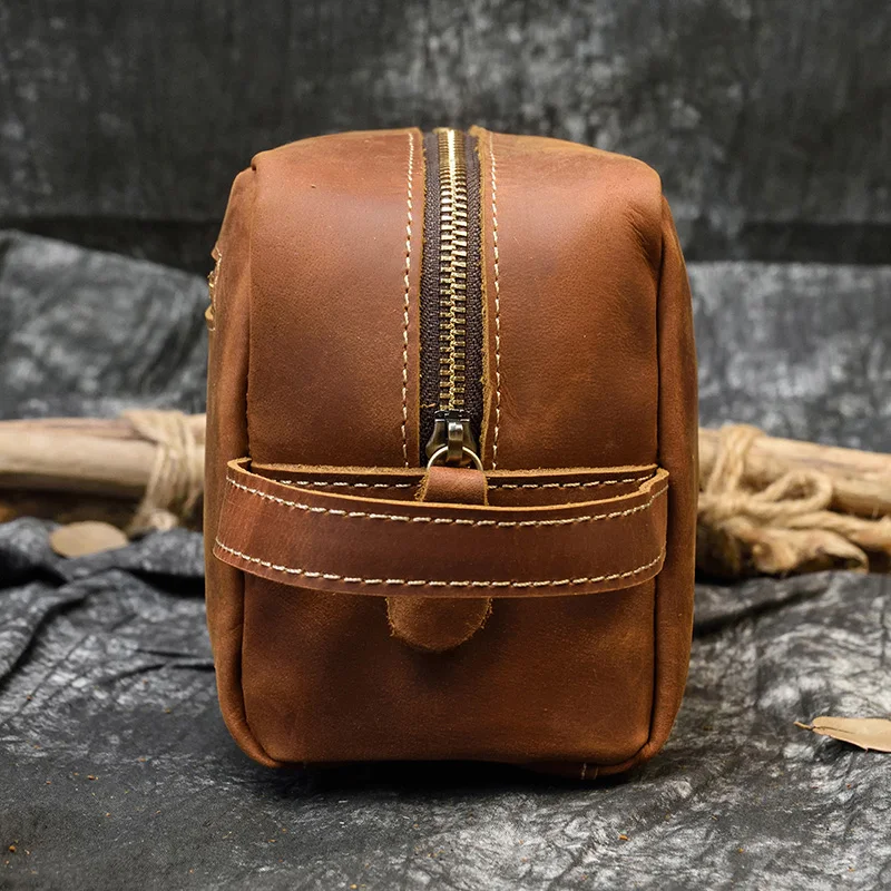 Imagem -03 - Luufan Topo de Couro Genuíno Dia dos Homens Carteiras Embreagem Estilo Vintage Compõem Bolsa Crazy Horse Couro Masculino Embreagem Viagem Bolsa de Higiene Pessoal