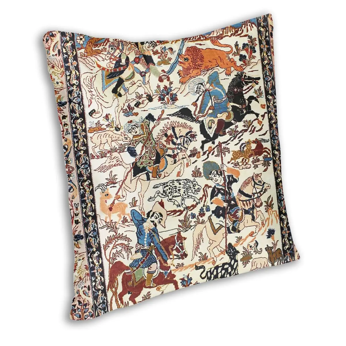 Blue Antique Persian Isfahan Silk Rug With Flowers Animals Pillow Cover Home Decorative Bohemian Cushions Throw Pillow for Sofa