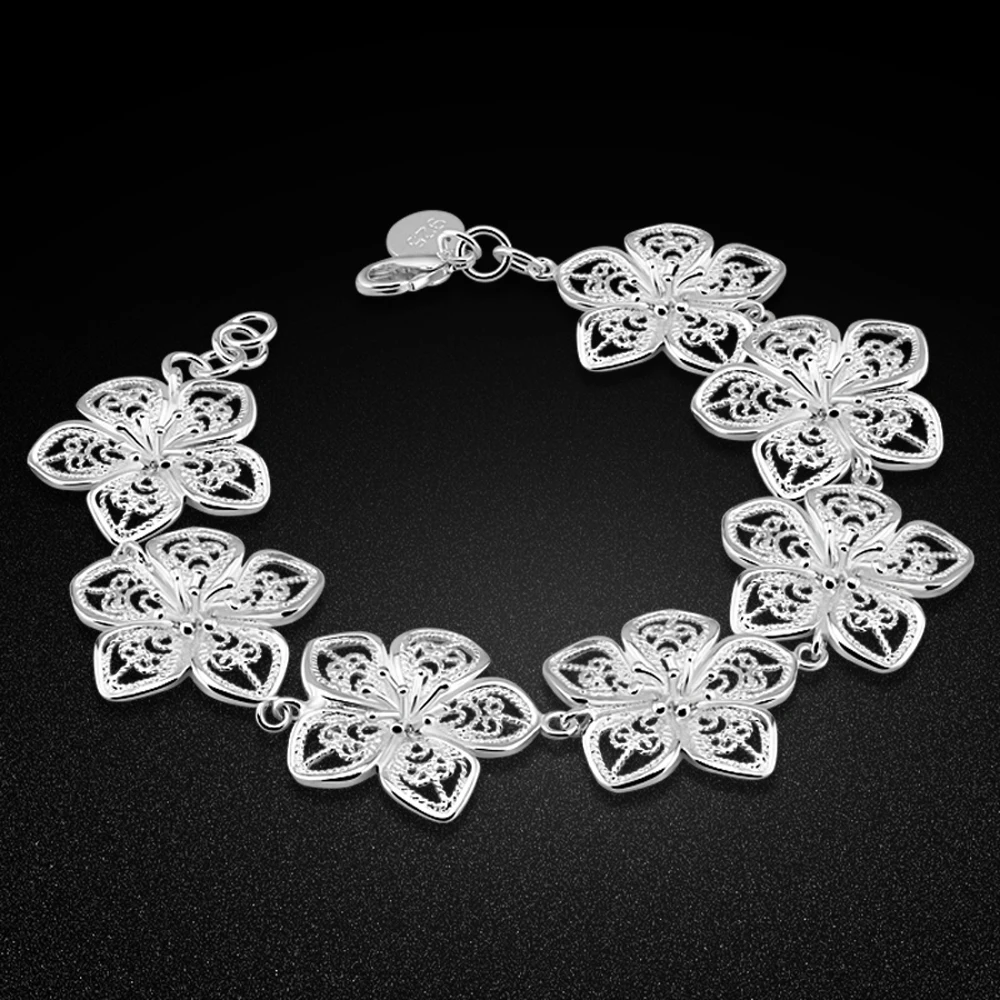 

Fashion 925 Sterling Silver Bracelet Trendy Elegant Bracelet For Women Chain Bangle Bracelet Hand Jewelry Dahlia Flower Bracelet