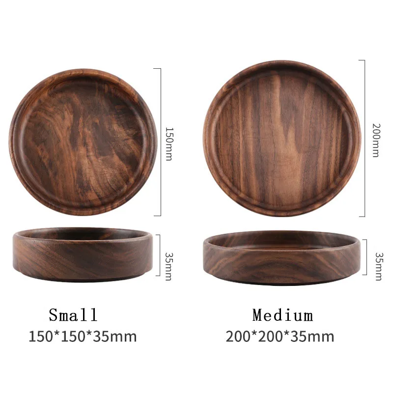 Luxury Walnut Solid Wood Dry Serving Tray Snack Plate Round Wooden Fruit Candy Bread Storage Platter Decoration Coffee Table Col