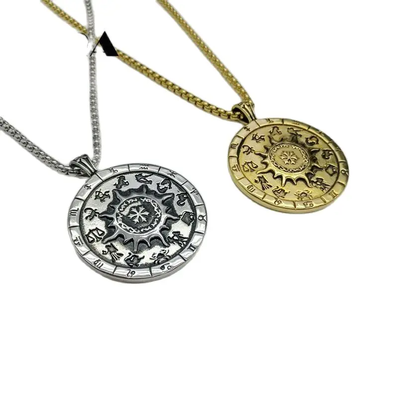 

myterious 12 constellations round charm pendant & necklace 316L stainless steel necklace women & men wholesale CARA0175