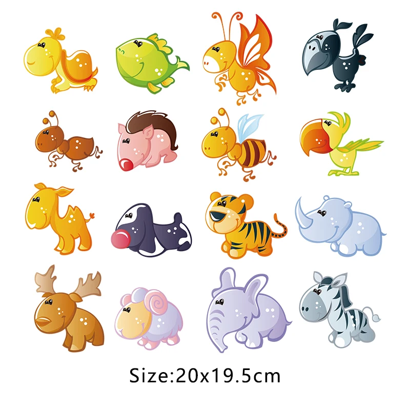 NEW  Iron On Patch Diy Cute Heat Transfer Animal Applique For Kids Clothes Patches Cartoon Printing Washable