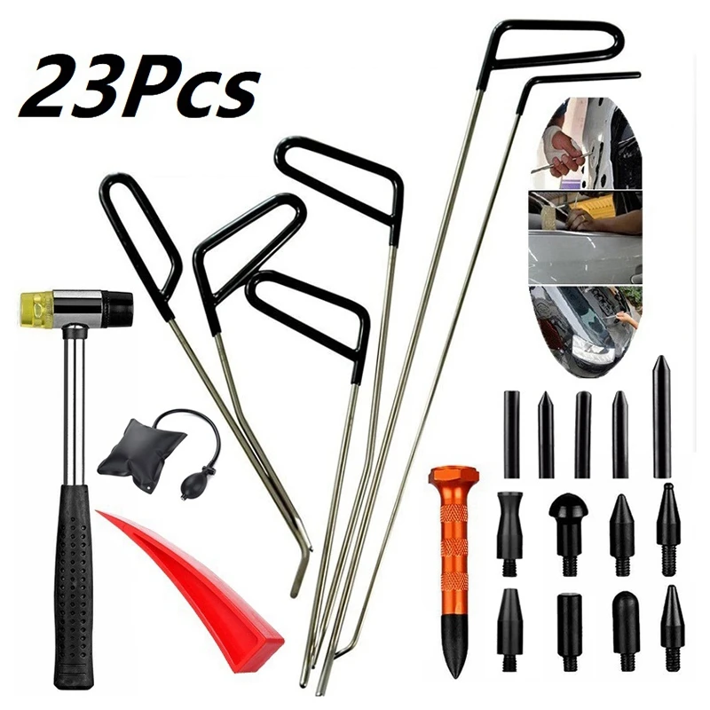 23Pcs Automotive Paintless Dent Repair Removal Tools Puller Kits Hail Repair Tools Hooks Rods Wedge Pump Tap Down Pen