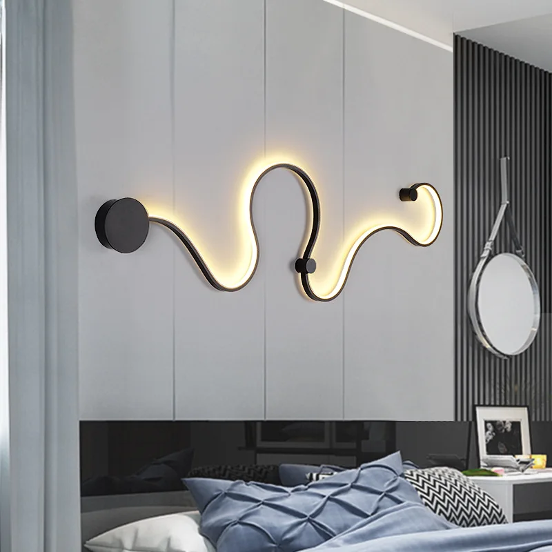 Modern S-Curve Wall Lamps for Bedroom Study Living Balcony Room Acrylic Home Decor in White Black Iron Body Sconce Led Lights