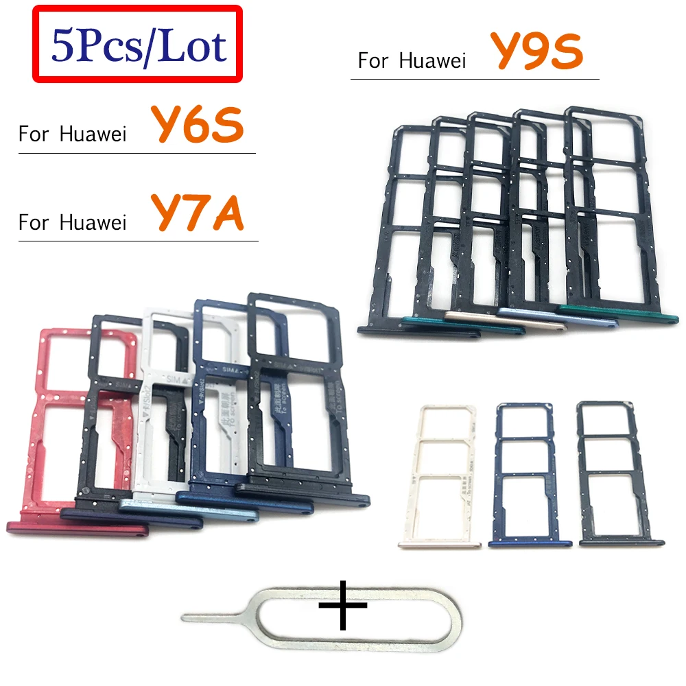 5Pcs/Lot，NEW SIM Card Slot SD Card Tray chip Holder Adapter With Pin For Huawei Y6S Y7A Y9S Mobile Phone Sim Card