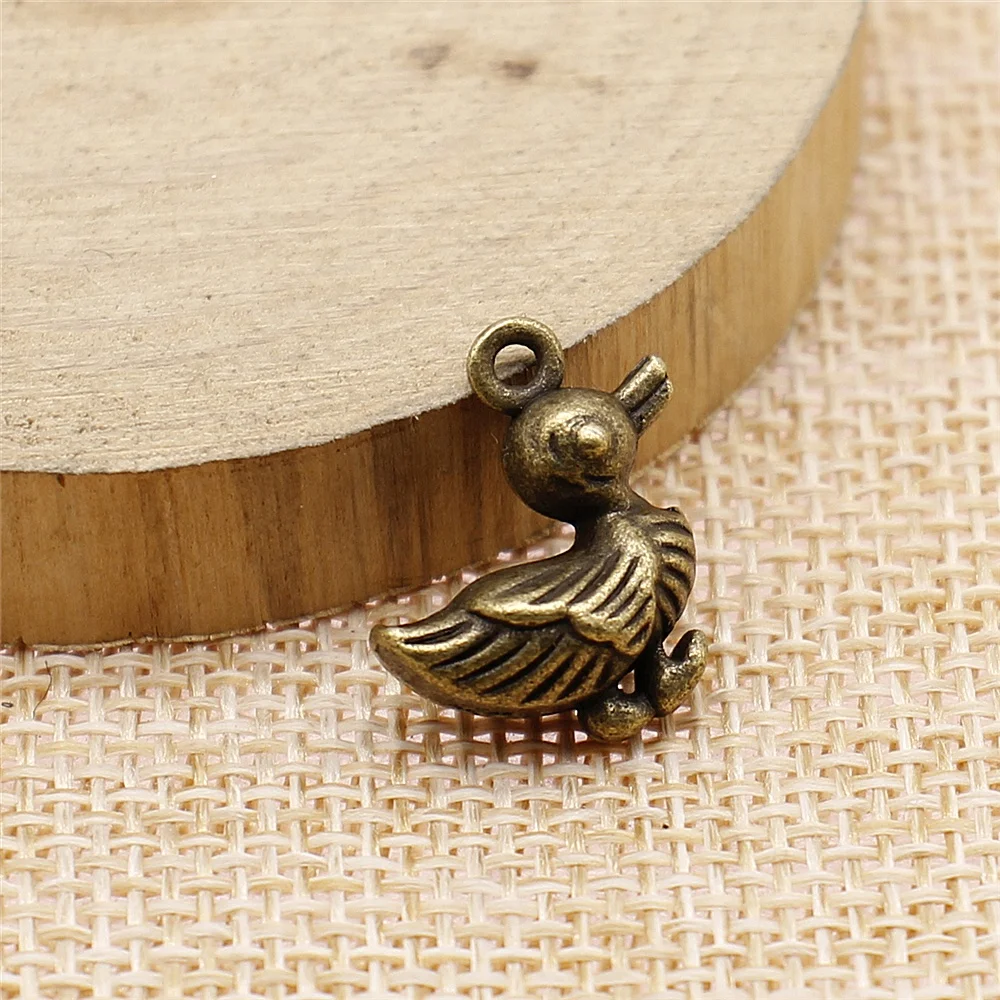 free shipping 23pcs 17x17x8mm antique bronze Little duck charms diy retro jewelry fit Earring keychain hair card pendant