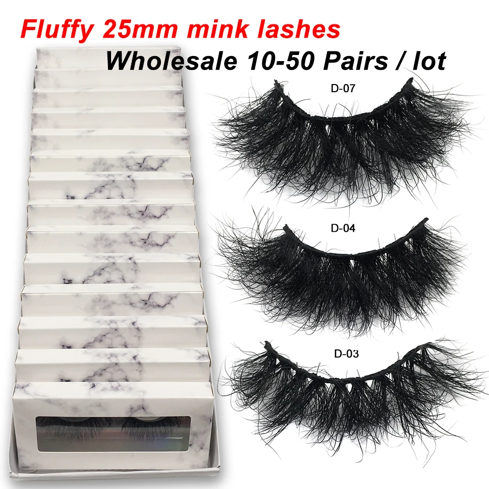 RED SIREN 10-50 Pairs Fluffy 25mm Mink Eyelashes Wholesale Mink Lashes With Box Thick Long Fake Eyelasehs Make Up Eyelash Bulk