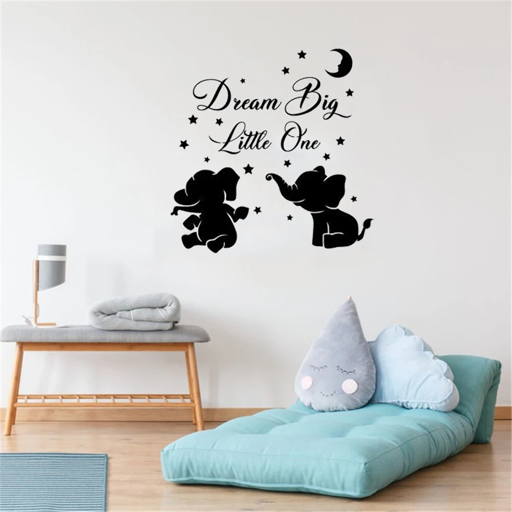 Dream Big Little One  Cute Baby Elephant Silhouette Inspirational For  Kids Room Nursery Quote Vinyl Wall Art Sticker Decoration