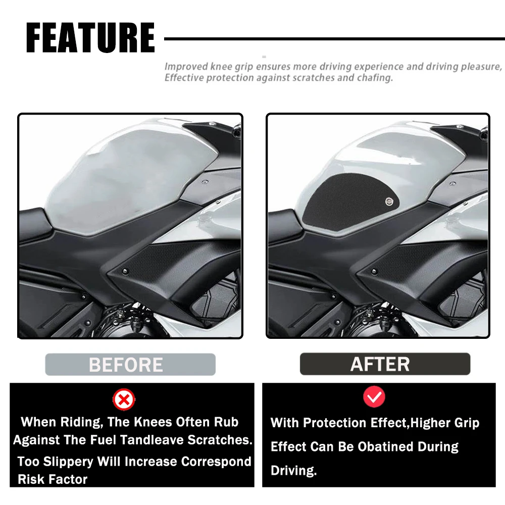 Motorcycle Anti-slip Fuel Tank Pad Stickers Side Gas Knee Grip Traction Decals For Kawasaki Z650 For Ninja 650 2017-19 2020 2021