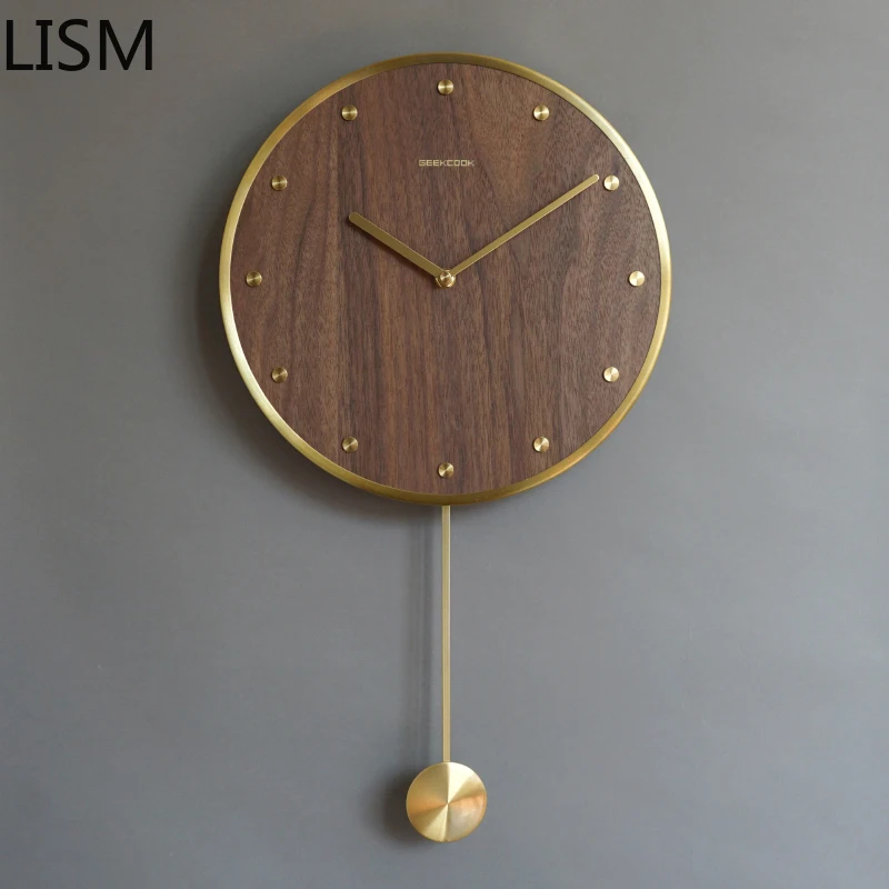 

nordic design round wall clock vintage retro antique wall clock mechanism with pendulum New wooden product mute reloj de pared