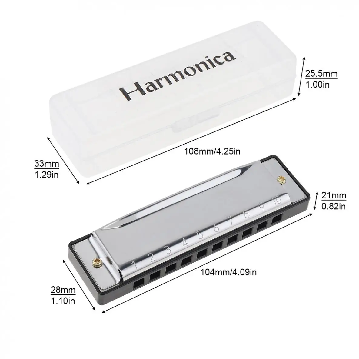 10 Holes Professional Blues Harmonica Musical Instrument High Quality Stainless Steel Mouth Organ for Children Gifts