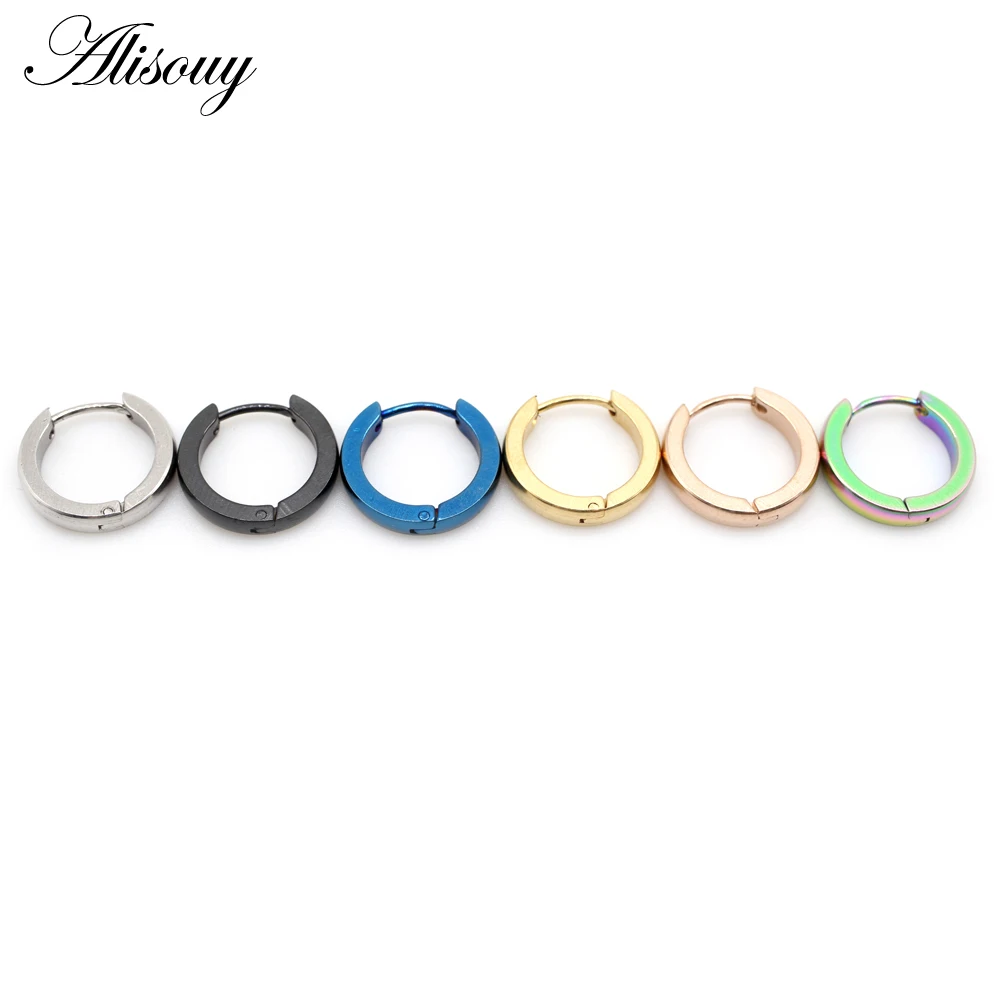 Alisouy 2pcs Small Hoop Earrings Women Men Circle Round Clip Earrings High Polish Stainless Steel Ear Piercing Bijoux Jewelry
