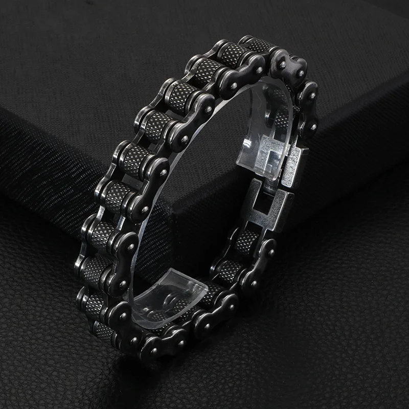 HaoYi Vintage Locomotive Link Chain Bracelet Punk Men Hip Hop Rock Stainless Steel Jewelry