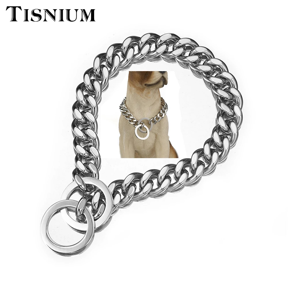 Tisnium 15mm Silver Color Stainless Steel Dog Cchain Collar Pet Choke Accessory Slide Adjustment Size Small Medium Large Dogs