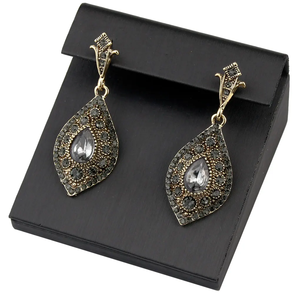 Sunspicems Turkish Gray Crystal Drop Earrings For Women Antique Gold Color Bohemia Ethnic Wedding Jewelry Party Bijoux 2020