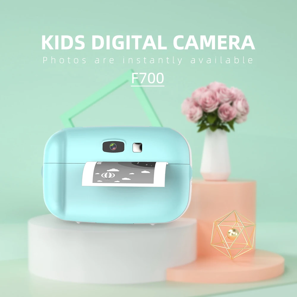 Instant Print 1080P Kids Video Camera Cute Digital Vlog Camcorder 2.0 Inch HD Screen Photography Mini Videocamera Children Gift