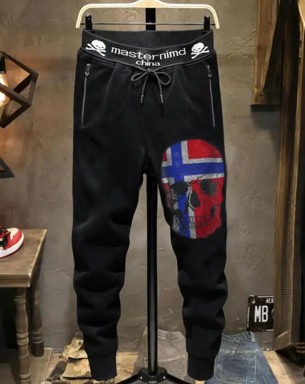 Summer design new fashion brand men's casual hot drilling pants slim Leggings men's scalded skull elastic pants