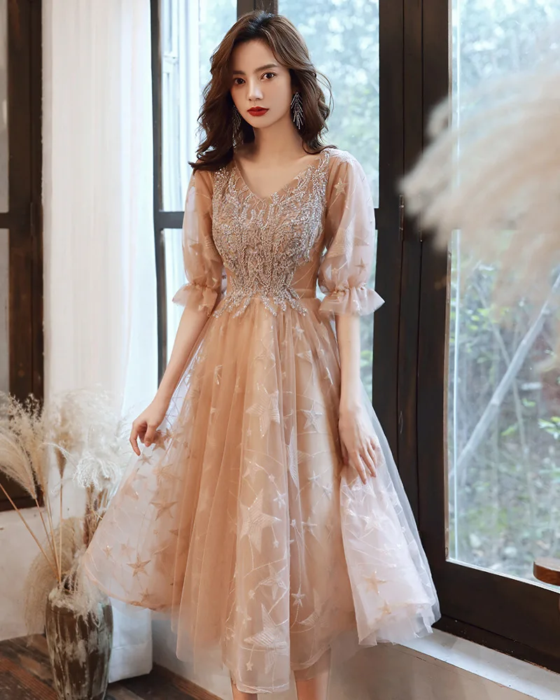 Champagne V-Neck 3XL Female Sexy Cheongsam Slim Women Wedding Evening Dress Elegant Dresses Exquisite Qipao Robe De Soiree