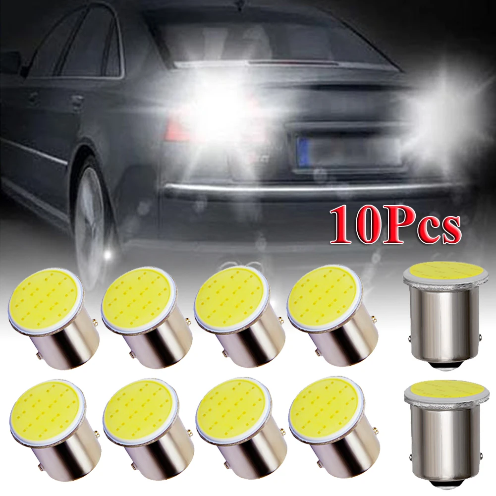 10Pcs Car P21W 1156 Ba15s LED COB Turn Signal Bulb Super Bright Auto Reverse Parking Brake Light 12V Wedge Signal Side Lamp