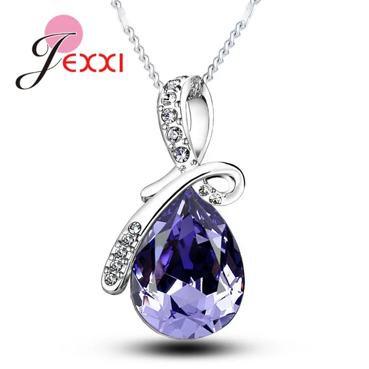 925 Sterling Silver Cubic Zirconia Waterdrop Pendant Necklaces Multiple Color Crystal Wedding Engagement Bridal Gift Jewelry