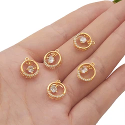 1PC 13x11mm Gold Plated Brass and Zircon Round Shape Connector Charm Pendant For Necklace Making DIY Necklace Charm Material