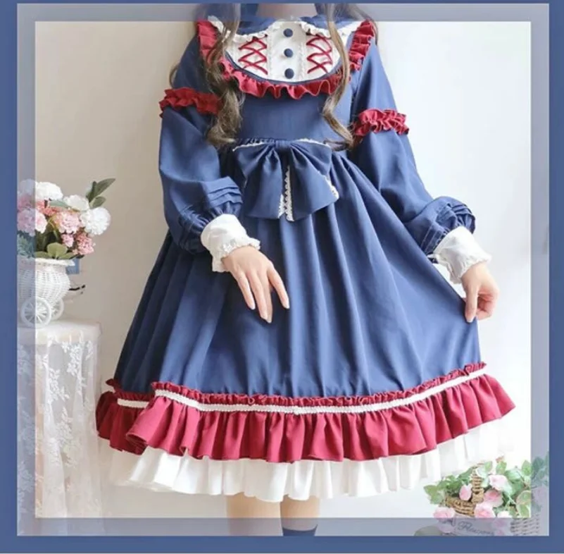 Księżniczka spotkanie przy herbacie słodka sukienka lolita koronka w stylu vintage bowknot śliczny nadruk sukienka w stylu wiktoriańskim kawaii dziewczyna gothic lolita op loli cos