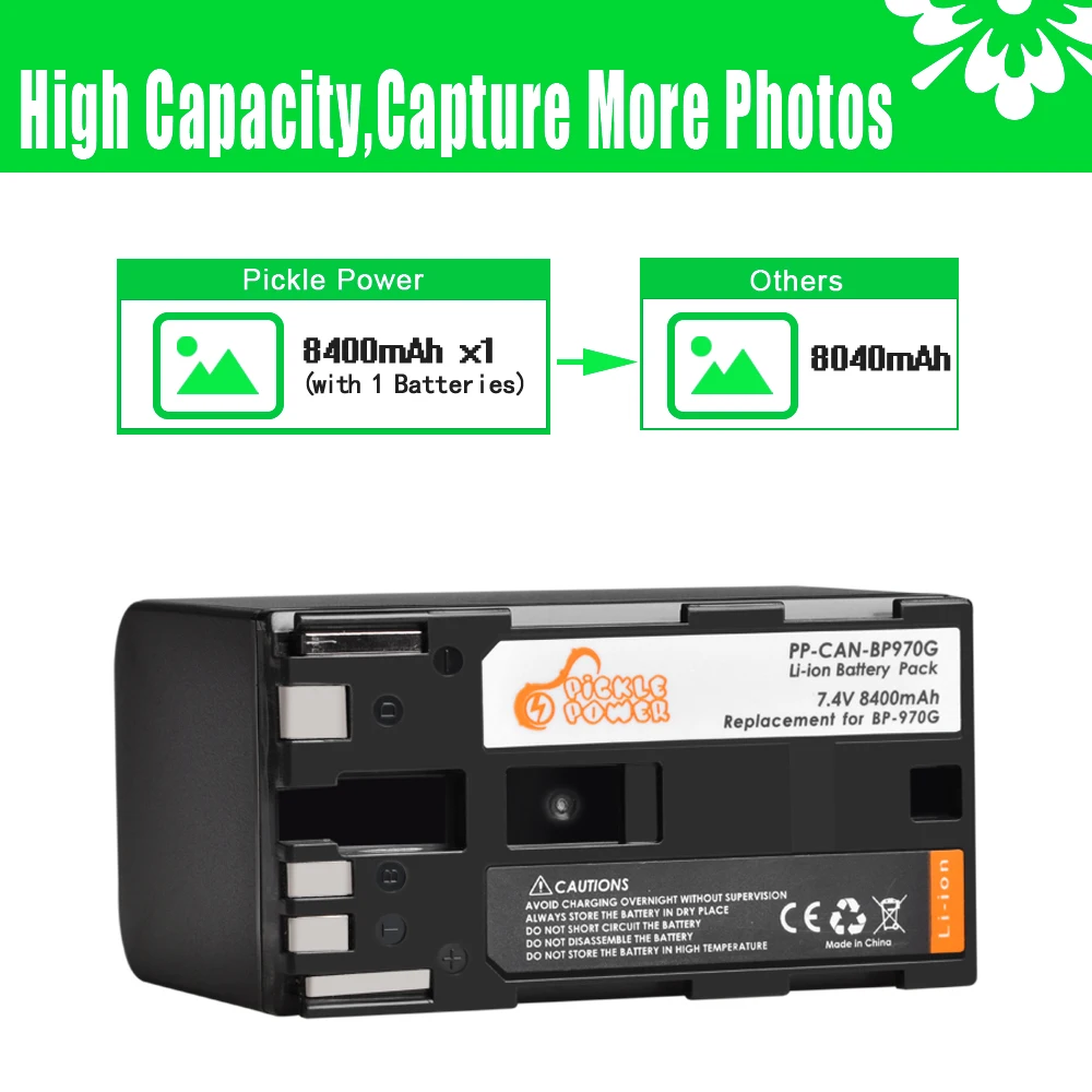 8400mAh BP-970G BP-975 Batteries + LED Quick Charger For Canon EOS C100,EOS C100 Mark II, EOS C300, EOS C300 PL, GL2, XF100