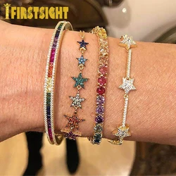 Iced Out StarsTennis Chain Bracelet For Women Rainbow Star Charm Bangle Shiny Crystal CZ Elegant Fancy Jewelry Ladis Femme Gifts