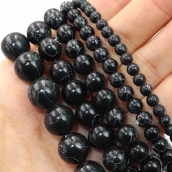 Natural Stone Black Howlite Turquoises Round Loose Beads For Jewelry Making  Fit Diy Bracelet Necklace 4 6 8 10 12MM