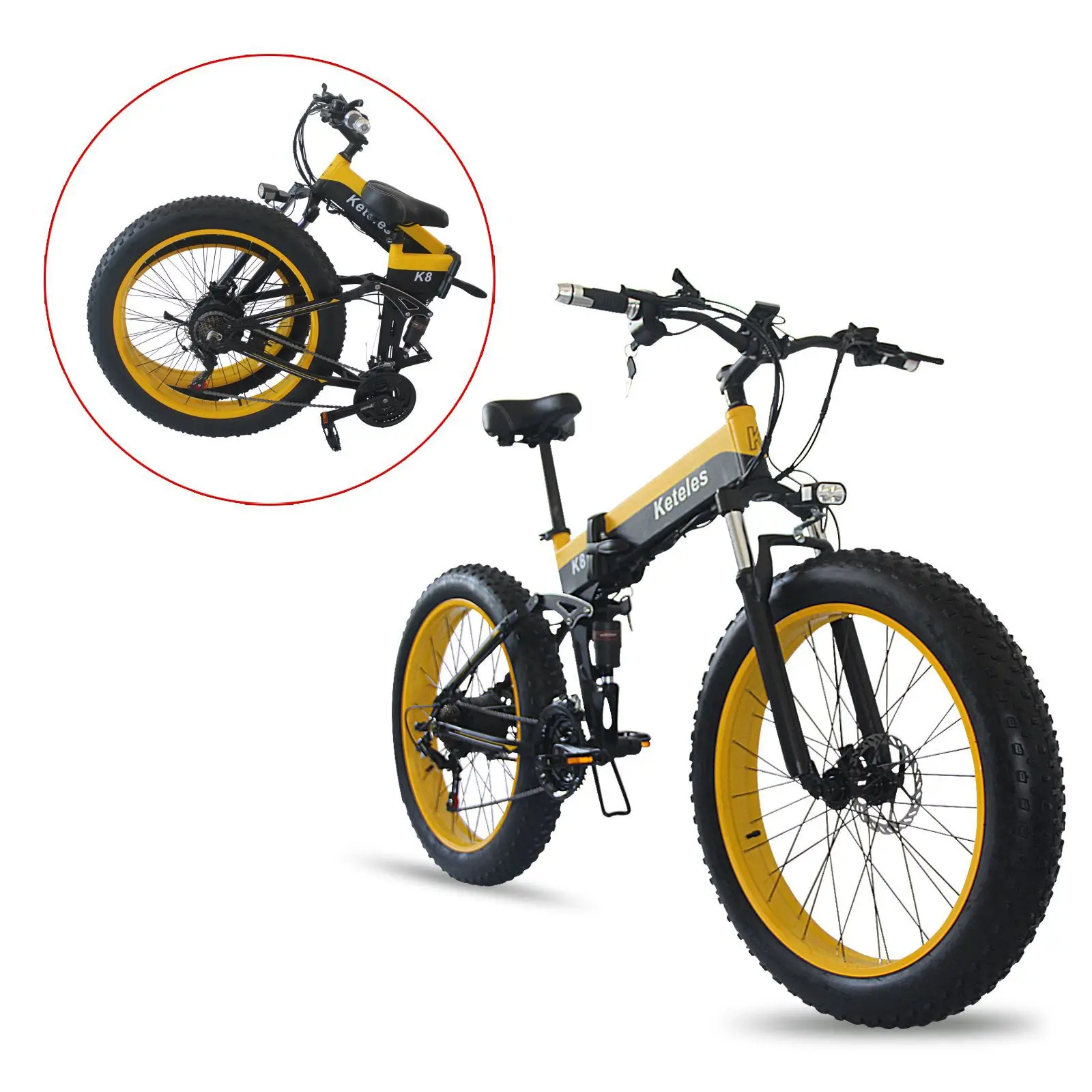 

Folding Snow Mountain Bike 26 Inch 36V350W 7-speed Front And Rear Shock Absorption Electric Bicycle