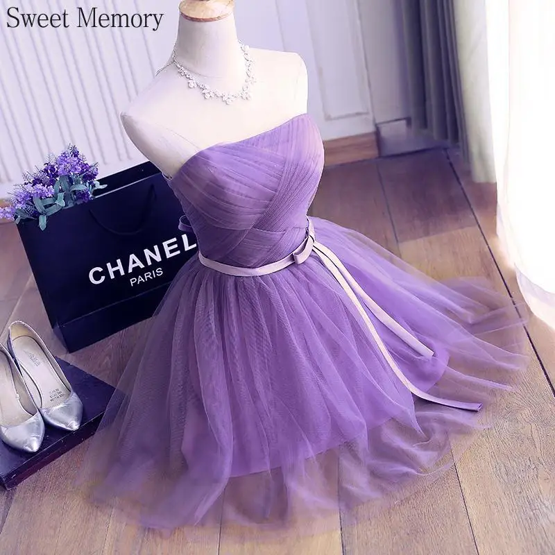 Summer Purple Blue Gray Red Tulle Short Bridesmaid Dresses Princess Banquet Party Ball Performance Prom Dress Formal Gown