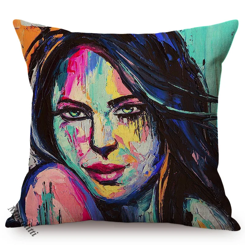 Lady Portrait Fashion Woman Oil Painting Decorative Cushion Cover Cool Girl Cubism Self Portrait Sofa Throw Pillow Cover cojines