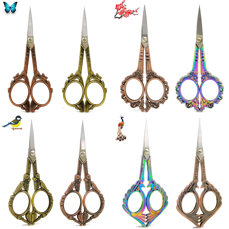 European Retro Hollow Rose Gold Scissors for Sewing Sharp Point Stainless Steel Antique Scissors Gold Small Embroidery Scissors