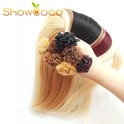 Showcoco-Double Drawn extensões de cabelo ponta plana, Remy cabelo humano, marrom escuro, cabelo pré ligado, sedoso reta, 100g por pacote